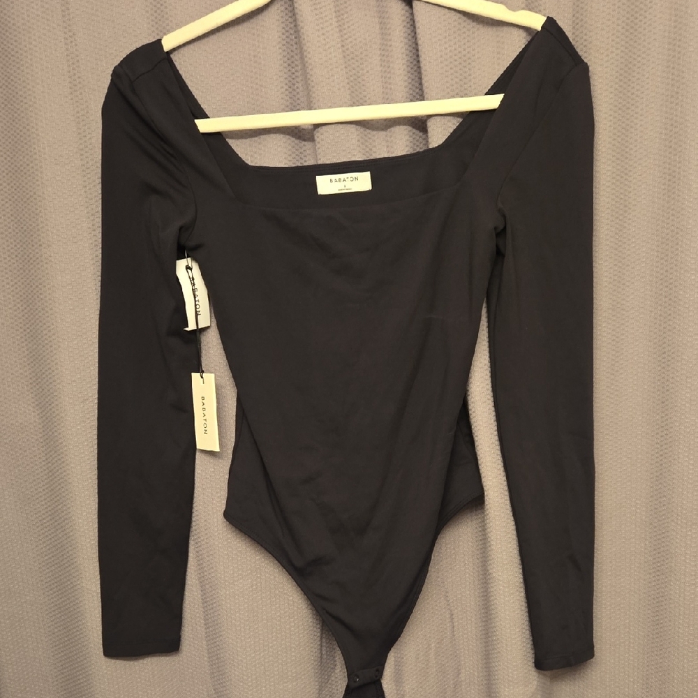 Babaton Black Asymmetrical Fitted Bodysuit